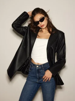 Clearance Crocodile PU Leather Button Blazer Outerwear|Blazers
