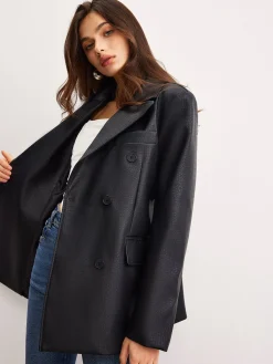 Clearance Crocodile PU Leather Button Blazer Outerwear|Blazers