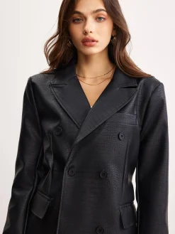 Clearance Crocodile PU Leather Button Blazer Outerwear|Blazers