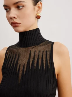 Crop Sheer Panel Sweater Vest Sweater Vests|Sweaters & Cardigans