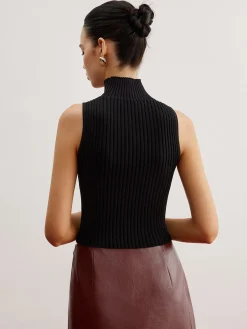 Crop Sheer Panel Sweater Vest Sweater Vests|Sweaters & Cardigans