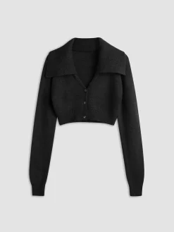New Cropped Cardigan with Collar Cardigans|Sweaters & Cardigans