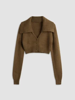 Hot Cropped Cardigan with Collar Cardigans|Sweaters & Cardigans