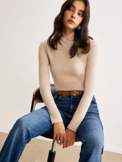 New Cross Cross Neck Slim Jersey Top T-shirts|Tops