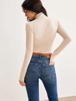 New Cross Cross Neck Slim Jersey Top T-shirts|Tops
