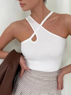 Online Cross Halter Cutout Tank Top Tank Tops & Camis|Tops