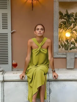 Outlet Cross Halter Split Long Dress Casual Dresses|Vacation Dresses