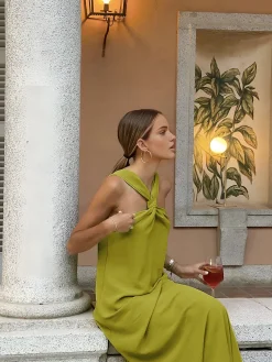 Outlet Cross Halter Split Long Dress Casual Dresses|Vacation Dresses