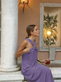 Outlet Cross Halter Split Long Dress Casual Dresses|Vacation Dresses