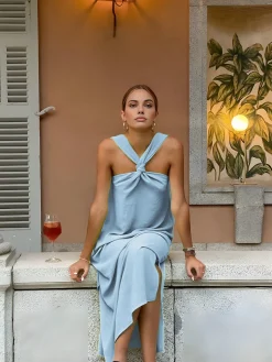 Outlet Cross Halter Split Long Dress Casual Dresses|Vacation Dresses