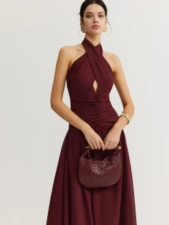 Best Cross-Over Halter Pleated Long Dress Cocktail & Party Dresses|Vacation Dresses
