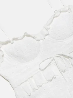 Online Cup Detail Layered Ruffle Eyelet Long Dress White Dresses|Casual Dresses