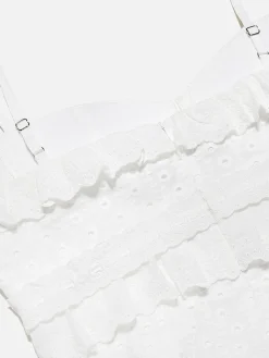 Online Cup Detail Layered Ruffle Eyelet Long Dress White Dresses|Casual Dresses
