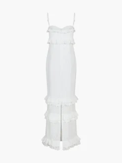 Online Cup Detail Layered Ruffle Eyelet Long Dress White Dresses|Casual Dresses