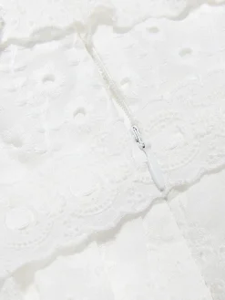 Online Cup Detail Layered Ruffle Eyelet Long Dress White Dresses|Casual Dresses