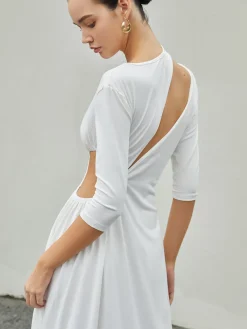 Best Cut Out Ruched Split Knit Maxi Dress White Dresses|Casual Dresses