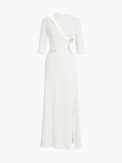 Best Cut Out Ruched Split Knit Maxi Dress White Dresses|Casual Dresses