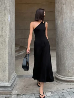 Discount Cutout Backless Long Knit Dress Black Dresses|Sweater Dresses