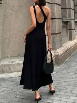Discount Cutout Backless Long Knit Dress Black Dresses|Sweater Dresses