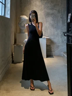 Discount Cutout Backless Long Knit Dress Black Dresses|Sweater Dresses