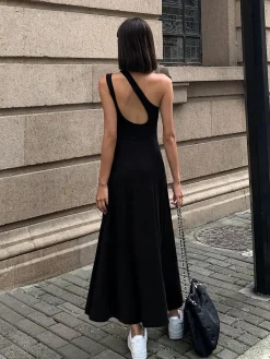 Discount Cutout Backless Long Knit Dress Black Dresses|Sweater Dresses