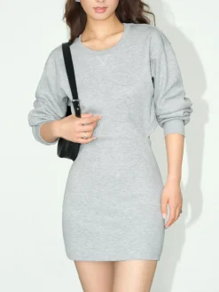 New Cutout Backless Long Sleeve Dress White Dresses|Casual Dresses