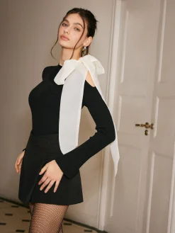 Discount Cutout Bow-Decor Sweater Sweater Tops|Sweaters & Cardigans