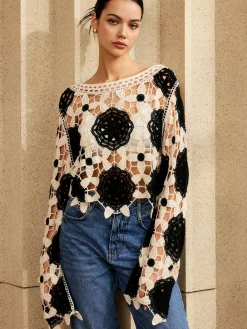 Discount Cutout Crochet Flower Sweater Sweater Tops|Sweaters & Cardigans