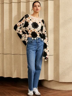 Discount Cutout Crochet Flower Sweater Sweater Tops|Sweaters & Cardigans