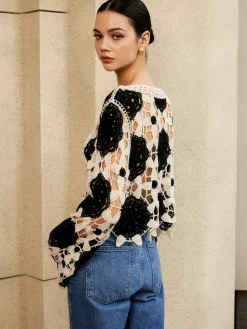 Discount Cutout Crochet Flower Sweater Sweater Tops|Sweaters & Cardigans