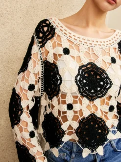 Discount Cutout Crochet Flower Sweater Sweater Tops|Sweaters & Cardigans