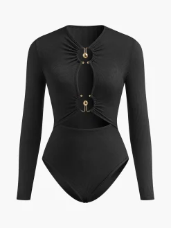Discount Cutout Hoop-Ring Sexy Bodysuit Bodysuits|Bodysuits