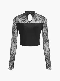 Discount Cutout Lace Panel Corset Blouse Corset Tops|Blouses & Shirts