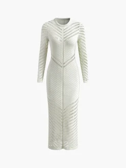 Hot Cutout Long Sleeve Sweater Long Dress White Dresses|Sweater Dresses