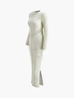 Hot Cutout Long Sleeve Sweater Long Dress White Dresses|Sweater Dresses