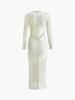 Hot Cutout Long Sleeve Sweater Long Dress White Dresses|Sweater Dresses