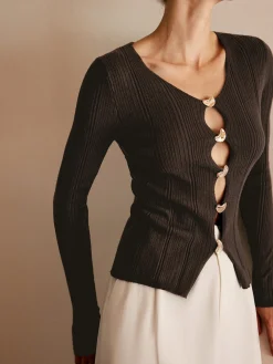 Discount Cutout Metal Button Knit Top Sweater Tops|Sweaters & Cardigans