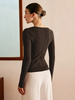 Discount Cutout Metal Button Knit Top Sweater Tops|Sweaters & Cardigans