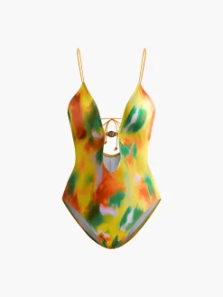 Best Cutout Metal Printed One Piece Swimsuit Swimwear|Tops
