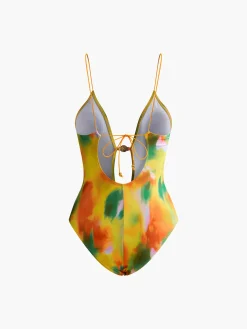 Best Cutout Metal Printed One Piece Swimsuit Swimwear|Tops