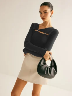 Discount Cutout O-Ring Slim Knit Top Sweater Tops|Sweaters & Cardigans