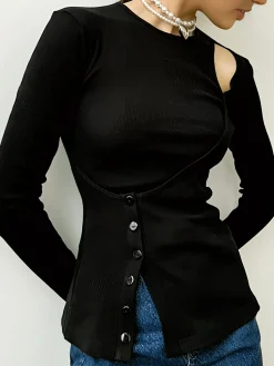 Online Cutout Panel Button Blouse Blouses & Shirts|Tops
