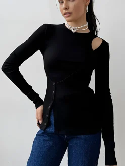 Online Cutout Panel Button Blouse Blouses & Shirts|Tops