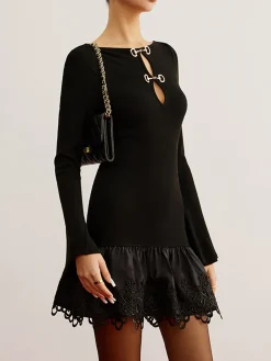 Outlet Cutout Panel Jersey Dress Black Dresses|Casual Dresses