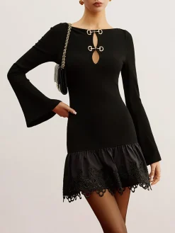 Outlet Cutout Panel Jersey Dress Black Dresses|Casual Dresses