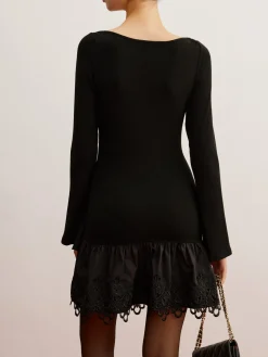 Outlet Cutout Panel Jersey Dress Black Dresses|Casual Dresses