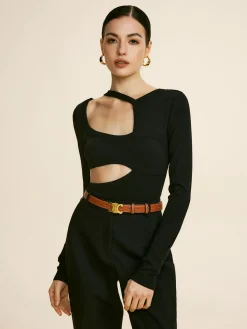 Clearance Cutout Piping Plain T-Shirt T-shirts|Tops