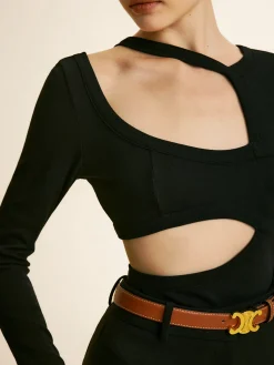 Clearance Cutout Piping Plain T-Shirt T-shirts|Tops