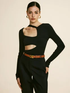 Clearance Cutout Piping Plain T-Shirt T-shirts|Tops