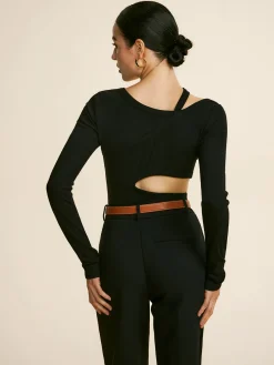 Clearance Cutout Piping Plain T-Shirt T-shirts|Tops